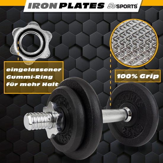 Dumbell Gietijzer totaal 20kg - Halterset met schroefsluiting - Dumbbell set