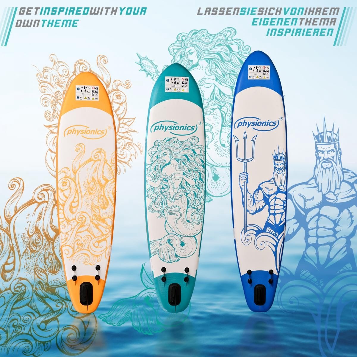 Physionics - Stand Up Paddle Board - 320cm - Opblaasbaar SUP Board - Verstelbare Peddel - Handpomp met Manometer - Rugzak - Reparatieset - Paddle Board - Surfboard - Nymph Mintgroen