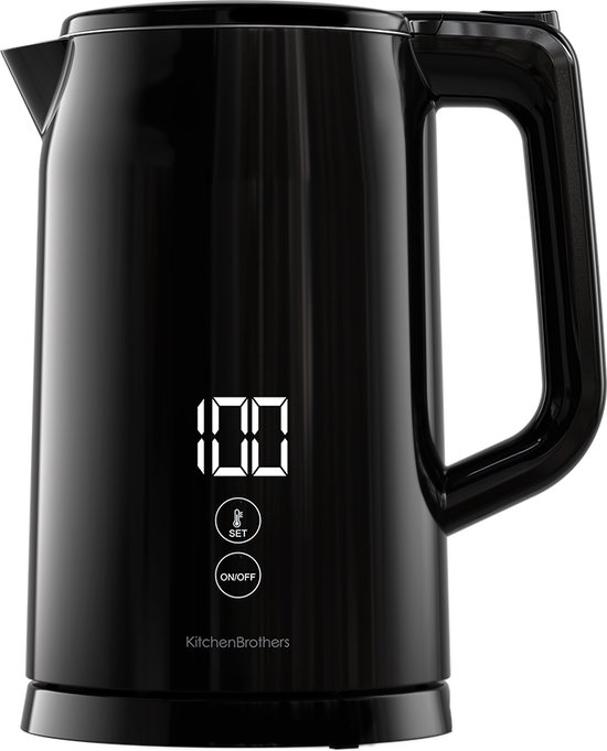 KitchenBrothers waterkokers 8 KitchenBrothers Waterkoker - Met Temperatuurregeling - Elektrisch - Kalkfilter - Warmhoudfunctie - Display - Dubbelwandig - Cool-touch - 1,7L - 2200W - Zwart