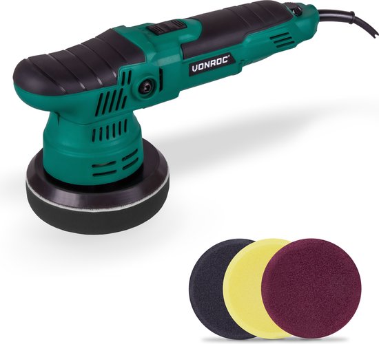 VONROC Excentrische polijstmachine - poetsmachine – 650W – Ø125mm – Soft start – Vast vermogen & 3 polijstschijven