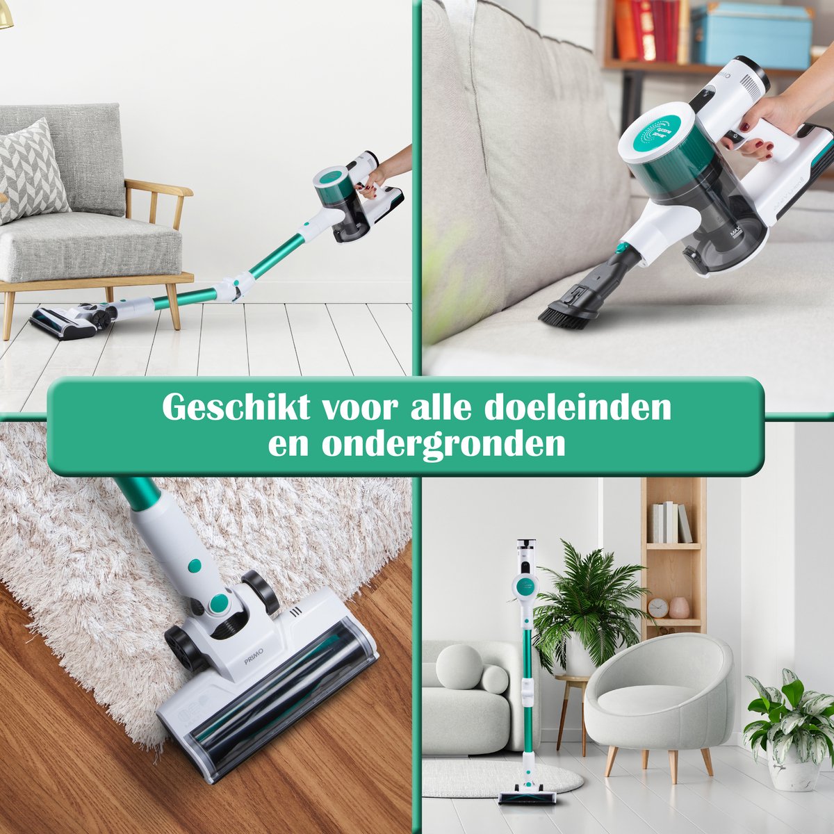 PRIMO PR510SV 3-in-1 Steelstofzuiger Draadloos - Stofzuiger zonder zak - Kruimelzuiger - Flexibele steel - Wit/Groen – foto 6