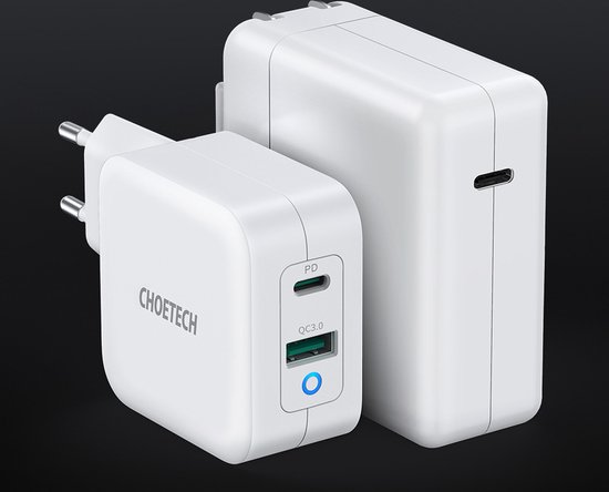 Choetech - Dual GaN-Tech stroomadapter USB-C/USB-A - Power Delivery - 65W