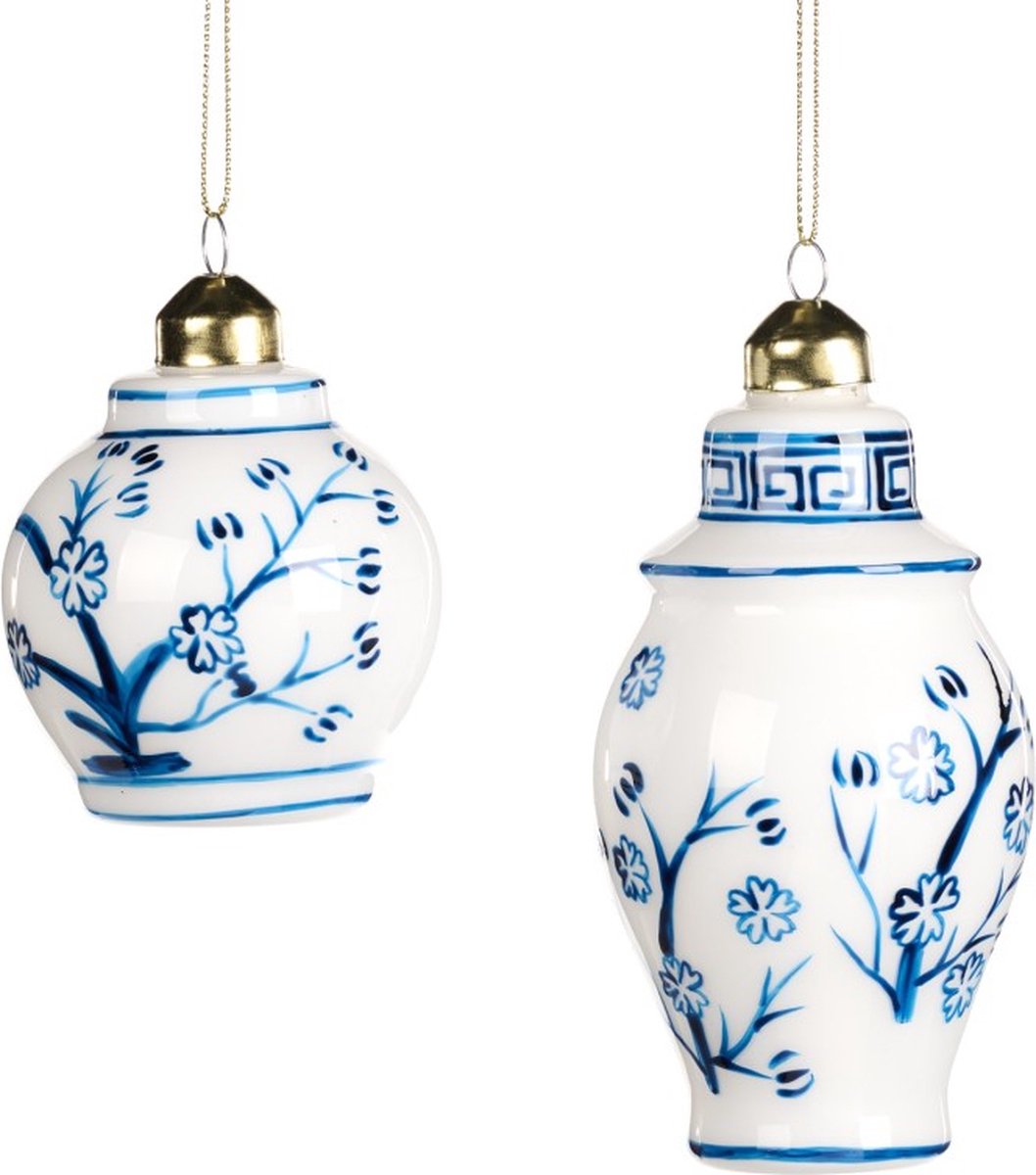 Goodwill Kersthanger "Chinese Vaasjes" Wit-Blauw D 8 cm Voordeel Ass. Per 2 Stuks