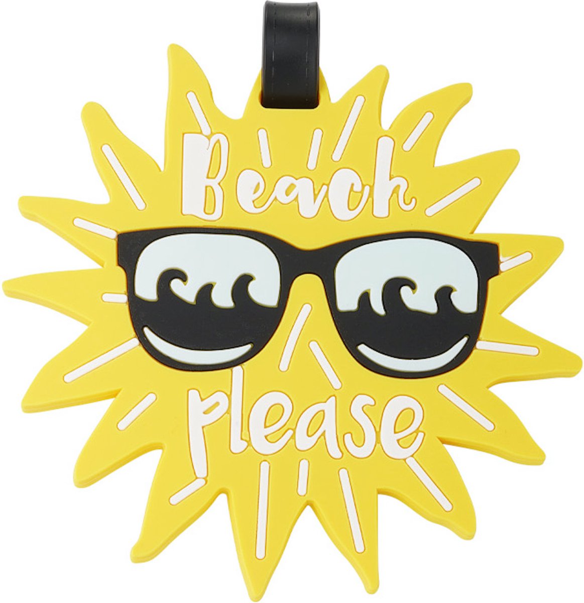 Bagagelabel - Beach please! - Geel, sun - 10.5 x 10.5 Centimeter - Koffer tag - Damesdingetjes
