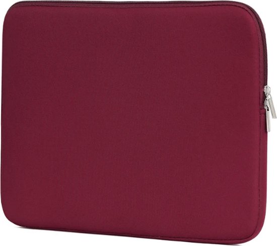 Wijnrode laptoptas met een zilverkleurige rits.
