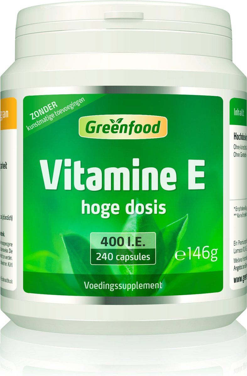 Goedkoopste Greenfood Vitamine E, 400 I.E., hoog gedoseerd, 240 capsules - ondersteunt de bescherming van de cellen tegen oxidatieve stress. Zonder kunstmatige toevoegingen. Zonder genetische manipulatie.