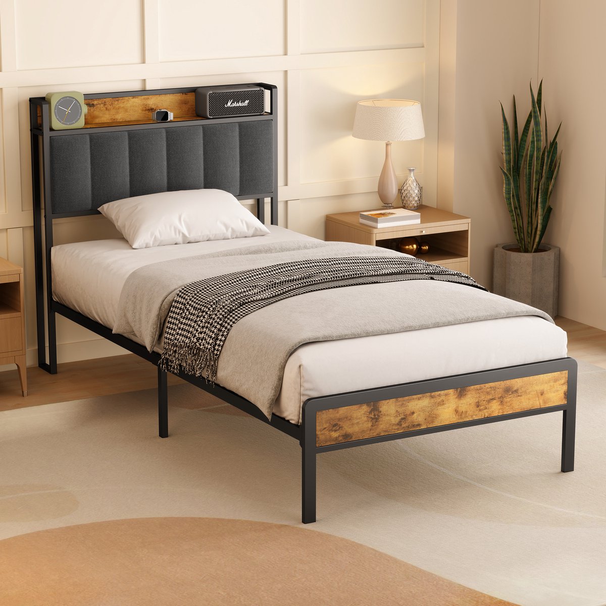 Bealife BF24 Bedframe - 200 x 90 cm - met Opslaghoofdsteun - Grijs
