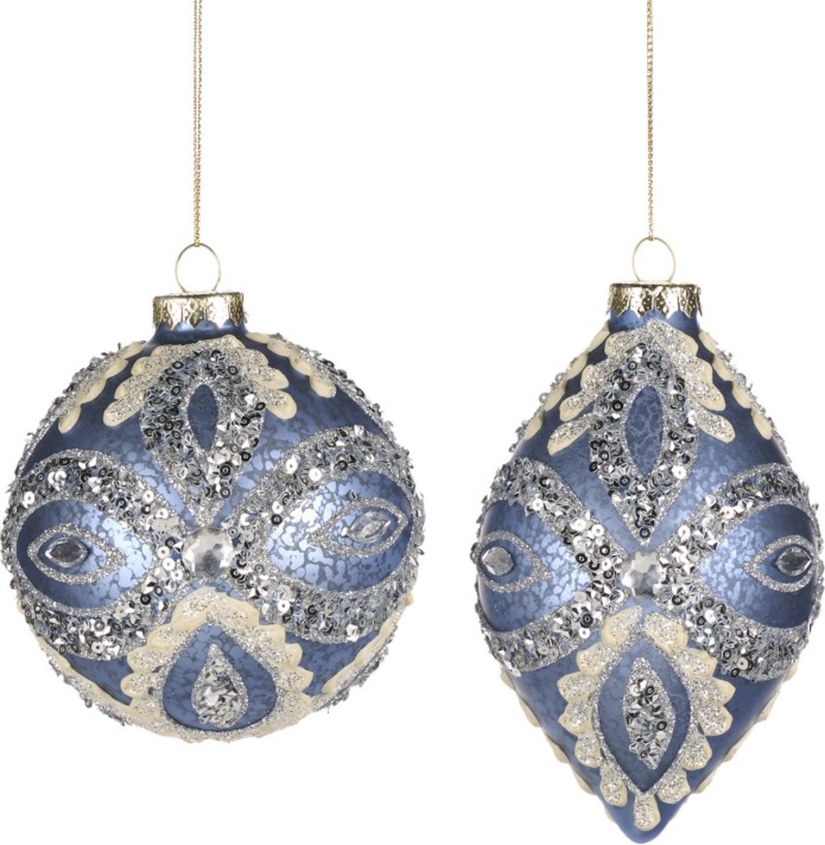 Goodwill Kerstbal Glas Blauw-Zilver D 13,5 cm Voordeelass. Per 2 Stuks