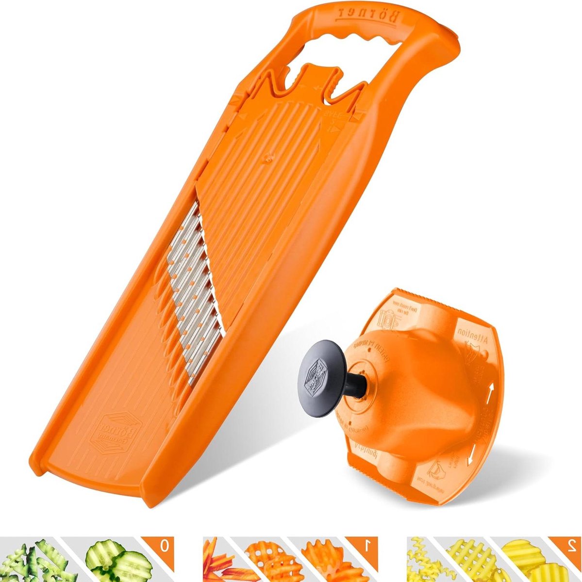 Mandoline Wave Slicer ribbelsnijder met vingerbeschermer Groente aardappel in ribbels golfjes snijden oranje