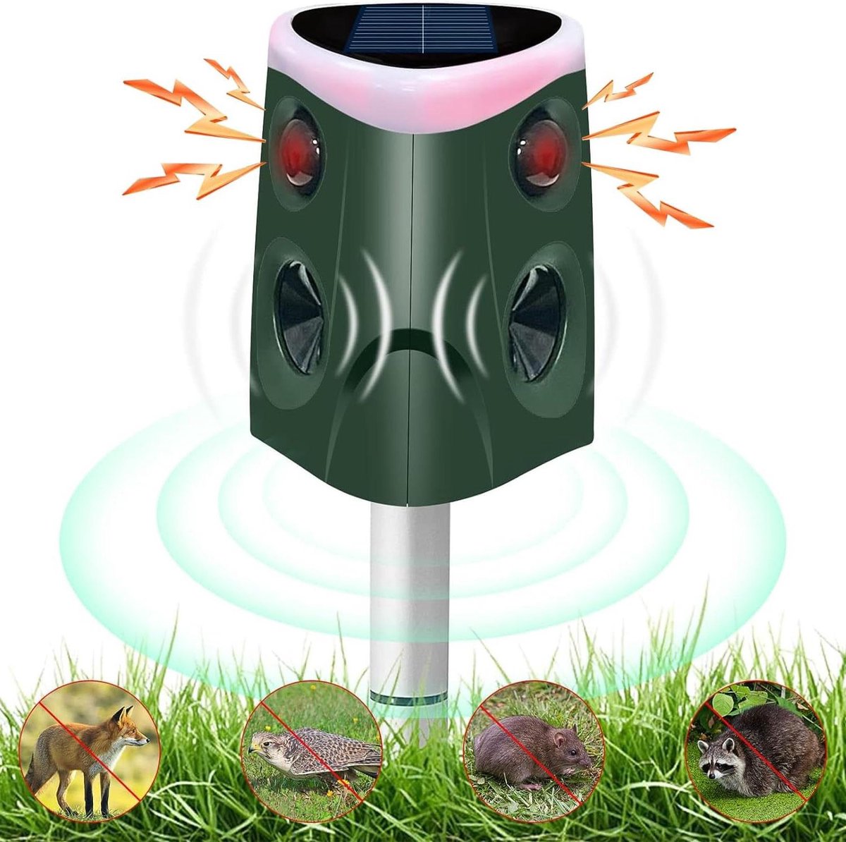 Kattenverjager IP66 waterdichte ultrasone tuin duivenafweer 4 modi - 360° bewegingsmelder - marterverschrikker - eekhoorns - wasberen - honden