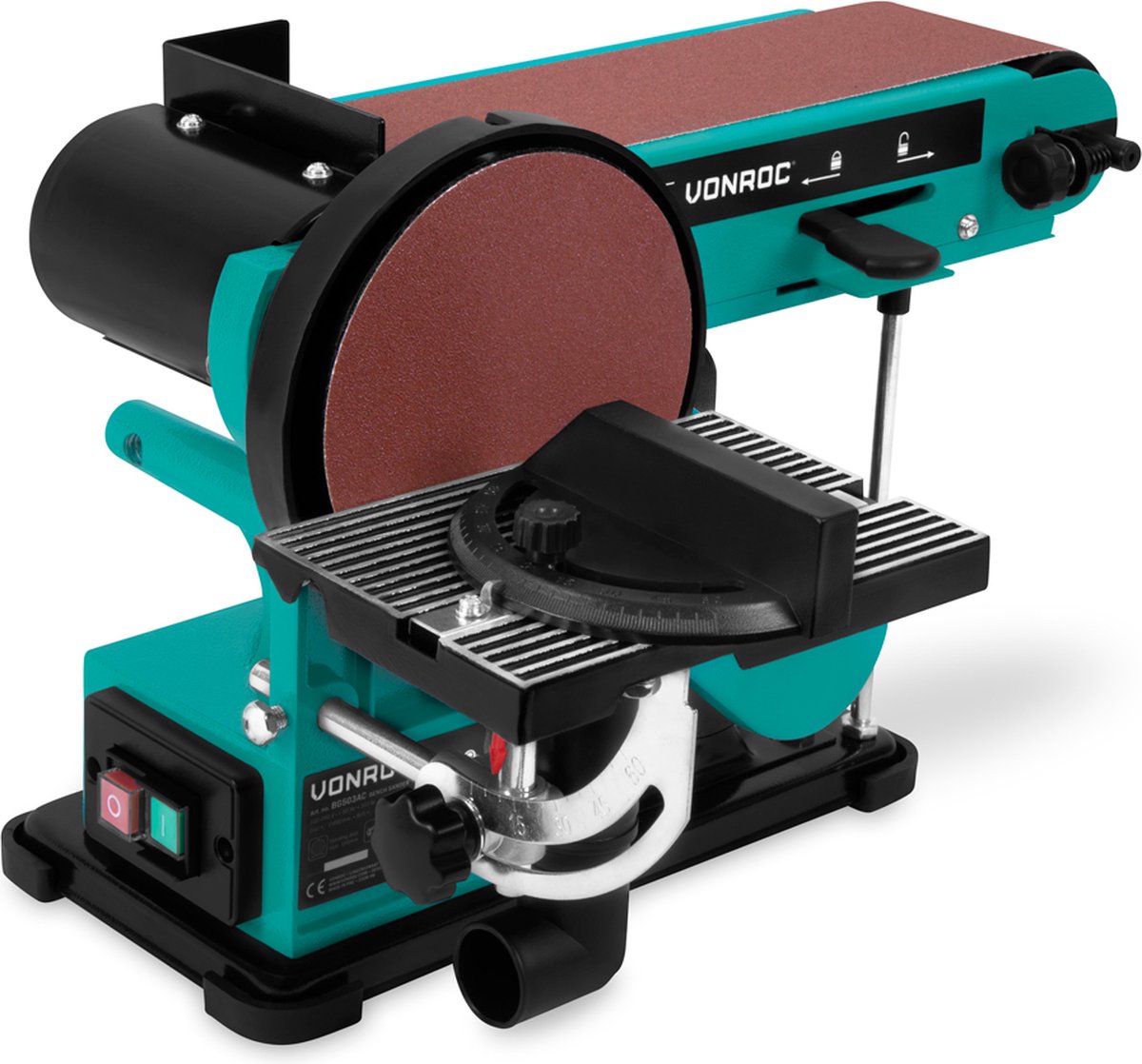 VONROC Band- en schijfschuurmachine 350W – Incl. 2x Schuurband 100 x 915 mm (P80 & P120) en 2x Schuurschijf Ø150 mm (P80 & P120)