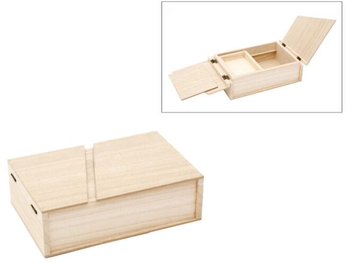 Hobbygroep houten doos opbergdoos met dienblad 20x13x6 cm speelgoed.