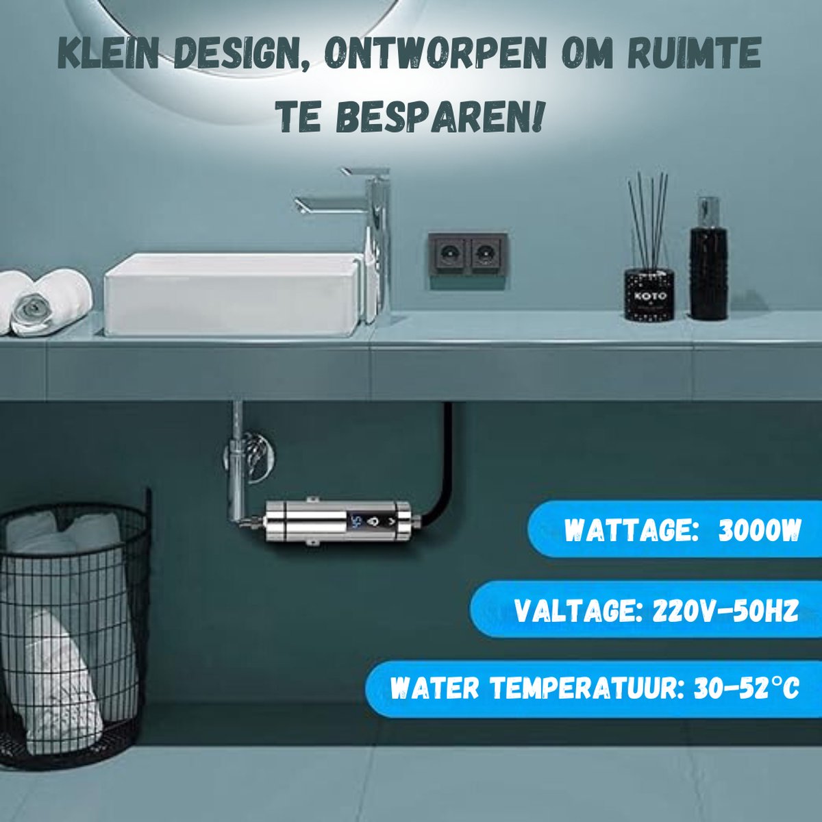 Kleine doorstroomboiler, 3500 W, elektrisch warm water, tankloos, instant elektrisch warm water, 220 V, doorstroomboiler met bad-doucheset voor badkamer, douche
