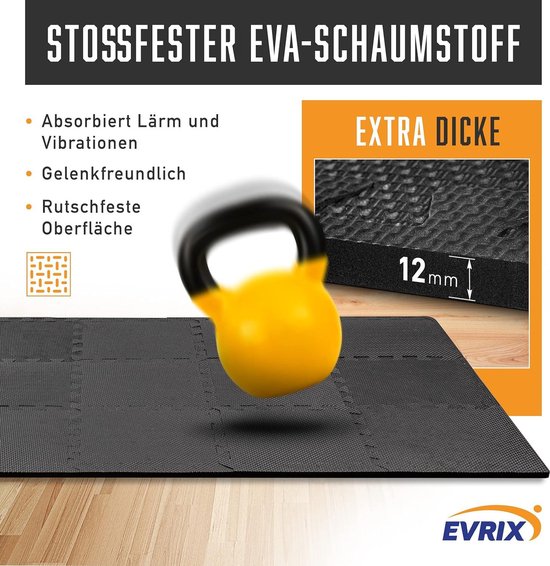 Extra dikke vloerbeschermingsmat fitness - 18 delen - 31 x 31 cm - met 20% meer bescherming - puzzelmat sportmat onderlegmat - fitnessvloermat voor fitnessruimte en fitnessapparaten van Athletics Ground — afbeelding 5