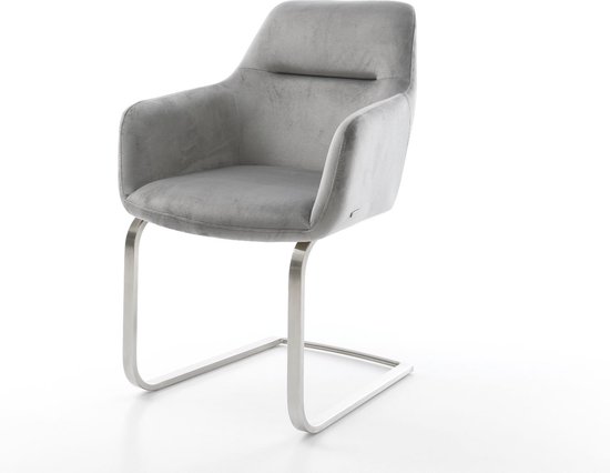 Chaise Pejo-Flex modèle cantilever en acier inoxydable plat velours gris