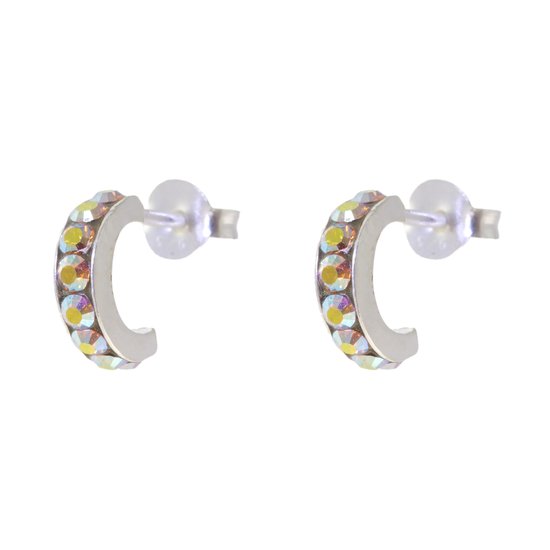 Behave – Oorbellen – 925 Sterling Zilveren Kleine Oorring met multi Bruin Kristal steentjes