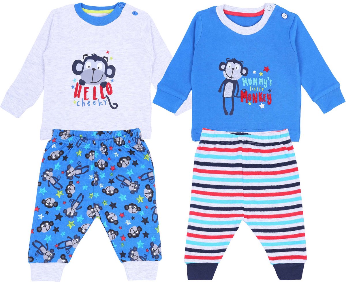 2x Blauwe pyjama met aapjes