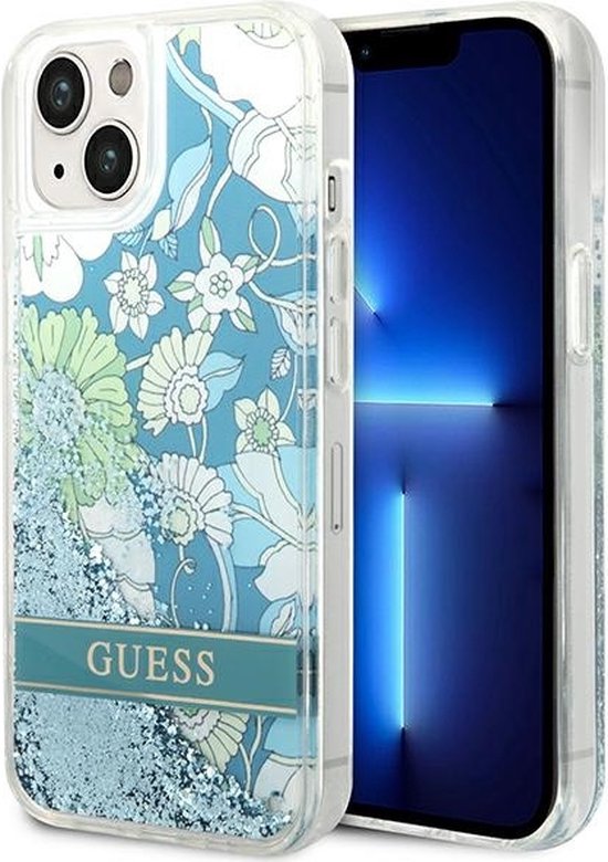 Guess - GUHCP14MLFLSN - iPhone - 14 - Plus - 6.7 - vert/vert - coque rigide - Fleur - Liquide - Glitter