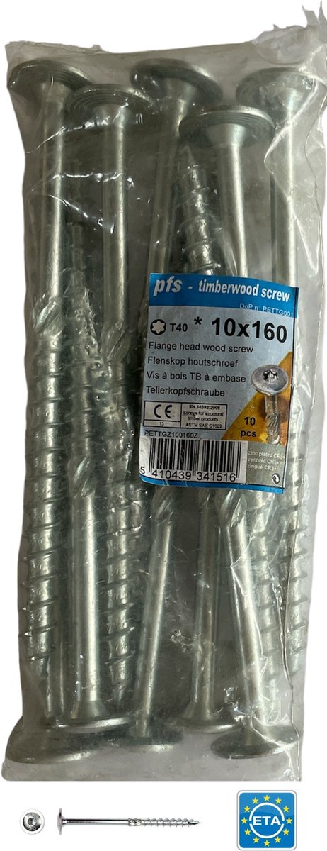 PFS+ schroeven - houtschroef tellerkopschroef 10x160mm Tx40 - 10 stuks