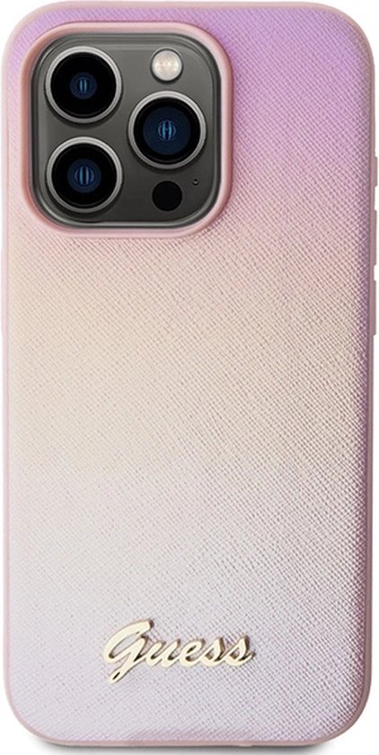 Coque arrière Guess Iridescent Métal Script - Apple iPhone 15 Pro Max (6,7") - Rose