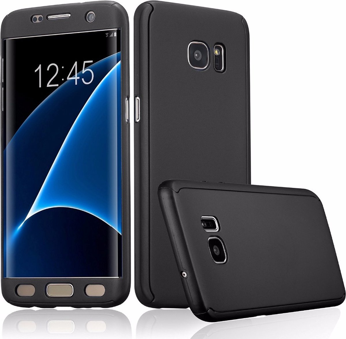 360 bescherming harde hoes + gehard glas voor Samsung Galaxy S7 Edge Zwart