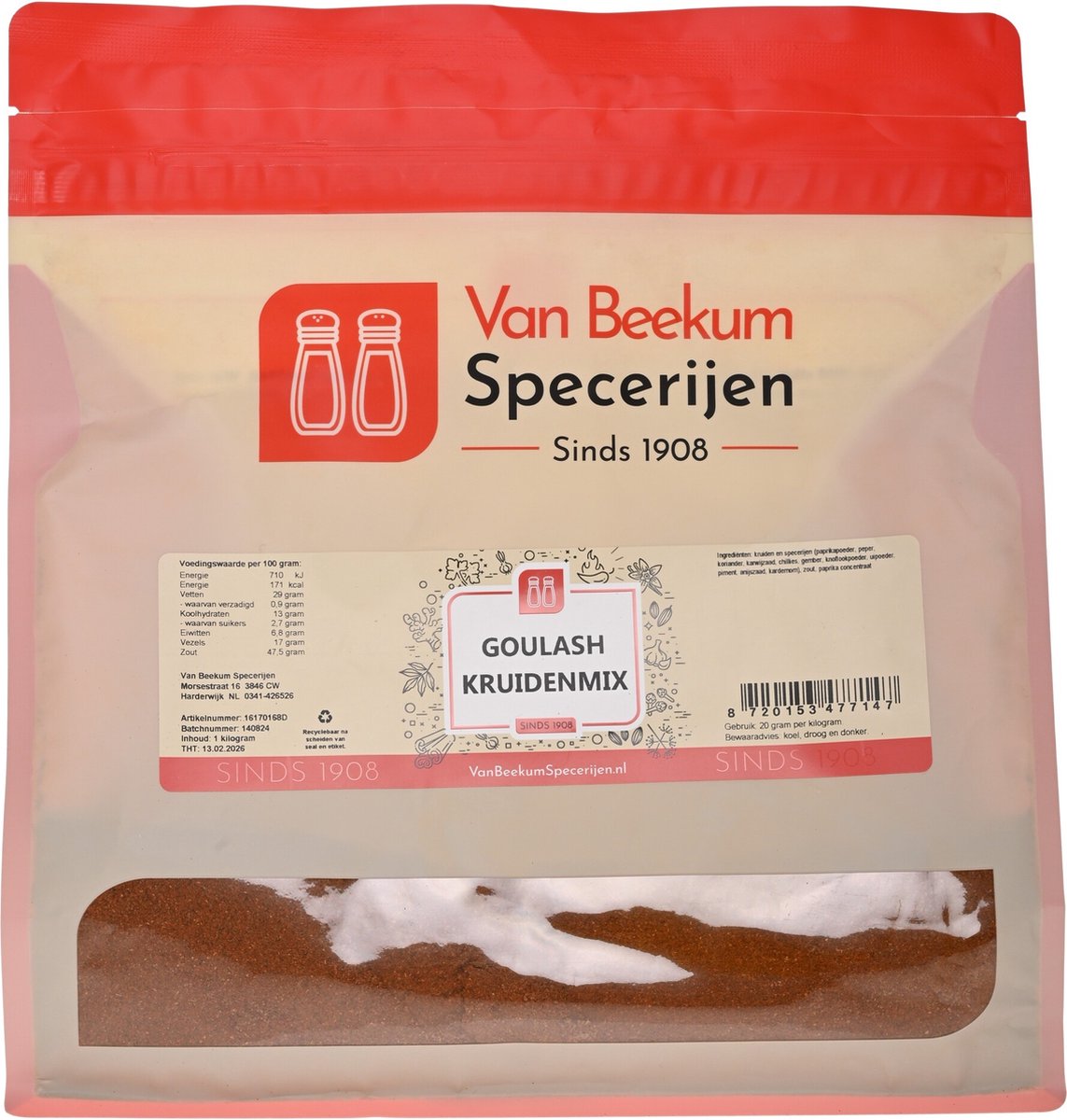 Goedkoopste Van Beekum Specerijen - Goulash Kruidenmix - 1 kilo (hersluitbare stazak
