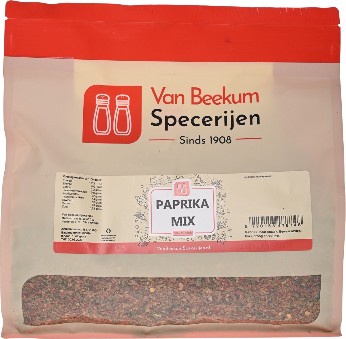 Goedkoopste Van Beekum Specerijen - Paprika Mix - 1 kilo (hersluitbare stazak