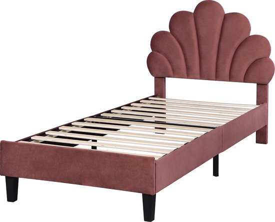 Kinderbed gestoffeerd - 90 x 200 cm - met trap en glijbaan hoofdeinde - PU - wit roze