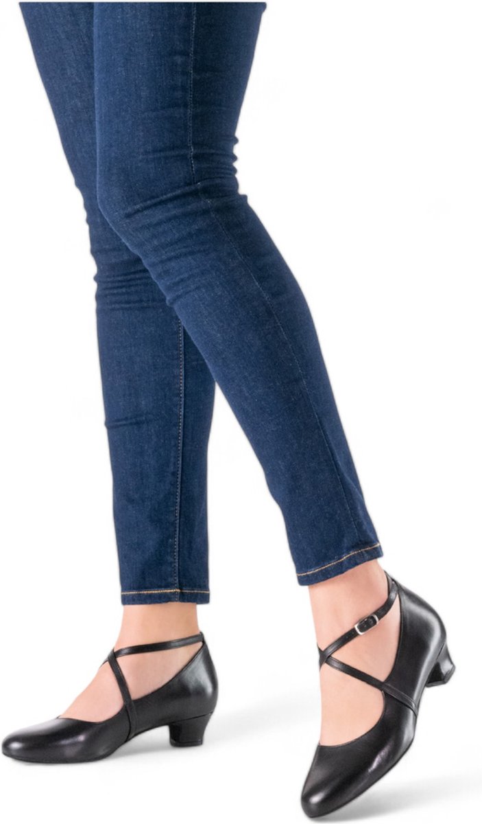 Werner Kern Stine Zwarte Lederen Dames Dansschoenen met Elegant Kruisbandje – Luxe, Stabiliteit en Comfort voor Lange Dansavonden - Ballroom, Social - Werner Kern - zwart - 36 2/3