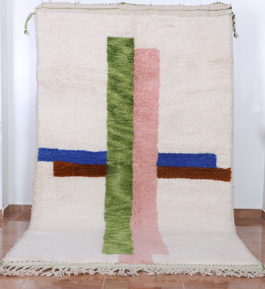 Vloerkleed Vintage - Marokkaans Vloerkleed - 250 x 150 cm - Handgemaakt, Kleurrijk & Uniek - Gemaakt van 100% wol - Hoogpolig Azilal Tapijt - Berber Vloerkleed