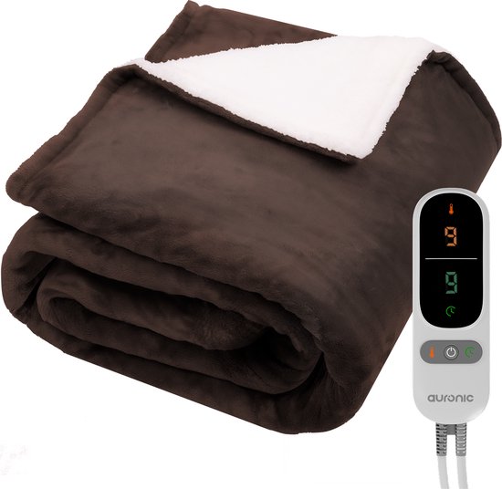 Auronic Elektrische Deken - Warmtedeken - Sherpa Fleece - 9 Hitte en Timerstanden - Bovendeken - 200x180 - 2 persoons - Bruin