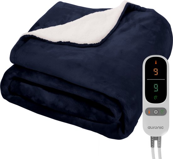 Auronic Elektrische Deken - Warmtedeken - Sherpa Fleece - 9 Hitte en Timerstanden - Bovendeken - 180x130 - 1 persoons - Blauw