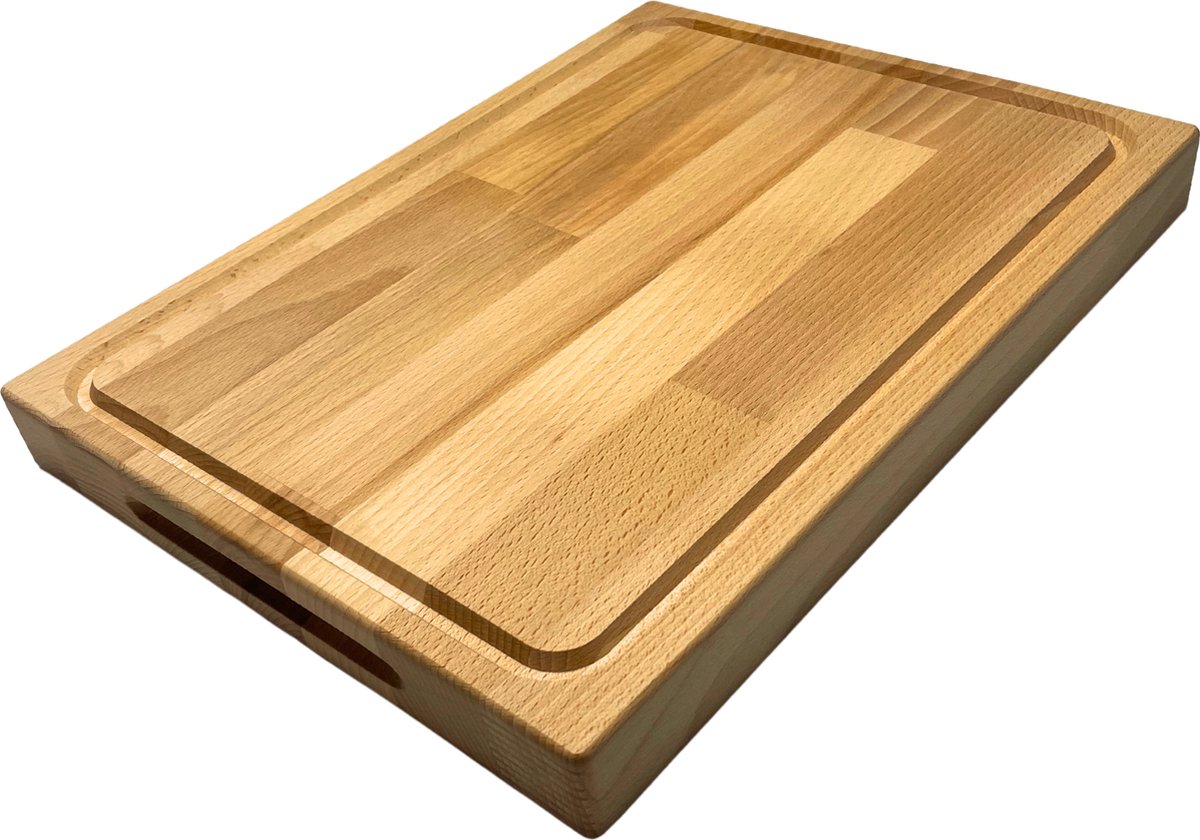 Pazzo Goods Snijplank - Snijplank Hout - Hakblok - Houten Snijplank voor Keuken - Keukenplank - 40x30x4cm - Beuken Hout - met Sap Geul – Handvaten – Extra Dik