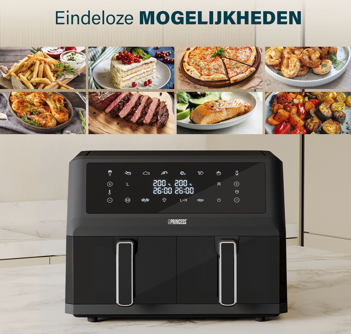 Princess Double Basket Airfryer 182276 met 2 Lades - afbeelding 3