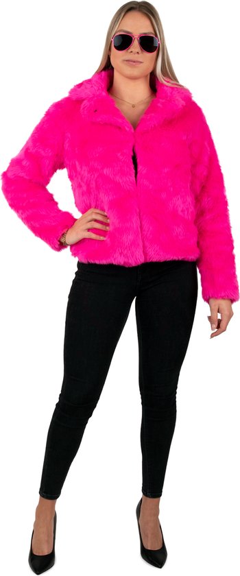 Bontjas Fluor Roze mt.XL - OP=OP - Bont jas Carnaval themafeest festival party pride