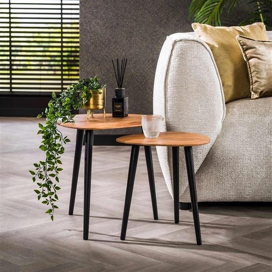 Goeria Stijlvolle 2-delige salontafelset, vierkante tafels van 60 x 60 x 45 cm en 45 x 45 x 40 cm, hoogglanzende marmeren look, hoogglans combi-salontafel, in hoogte verstelbare poten (zwart