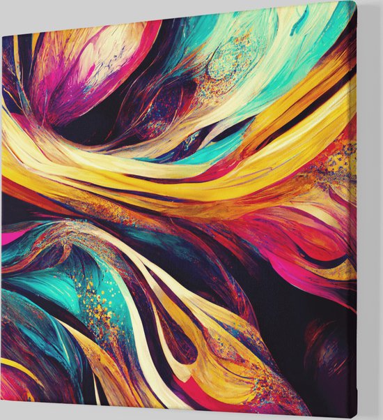 Peinture sur toile - Abstrait - Couleurs - Décoration murale - 40x40x2 cm