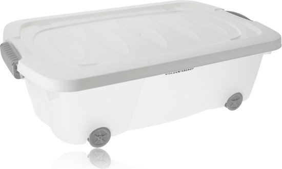 Discountershop® | Coffre sous lit sur roulettes | Boîte à roulettes 100 % BIO recyclable | boite de rangement Wit | 24L 1 pièce Rangement à roulettes