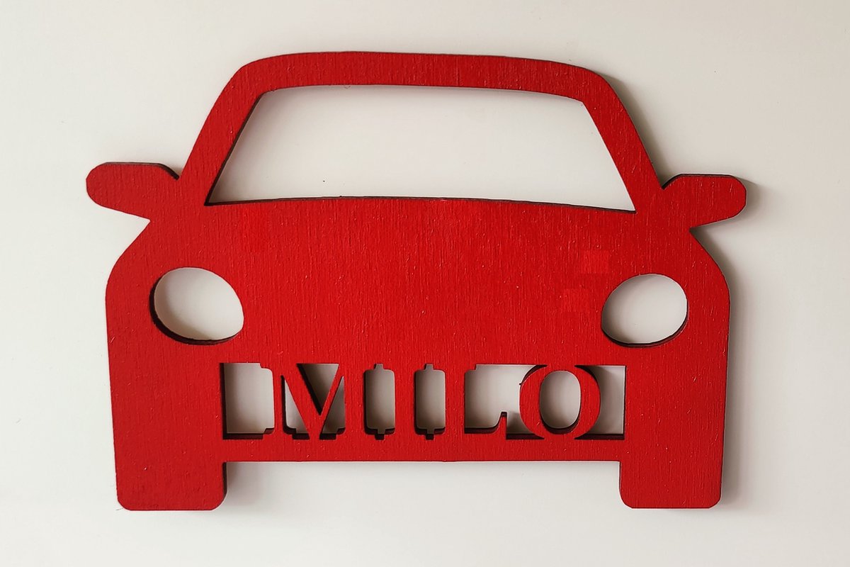 Gepersonaliseerd Houten Auto Naambordje – Voeg Snelheid toe aan de Kinderkamer! - Rood - 15x20cm