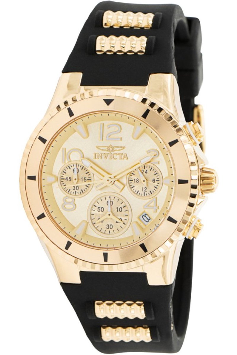 Invicta BLU 36909 Dames Horloge - Waterdicht - Analoog - Quartz Uurwerk - Roestvrij Staal met gouden Wijzerplaat - 39mm