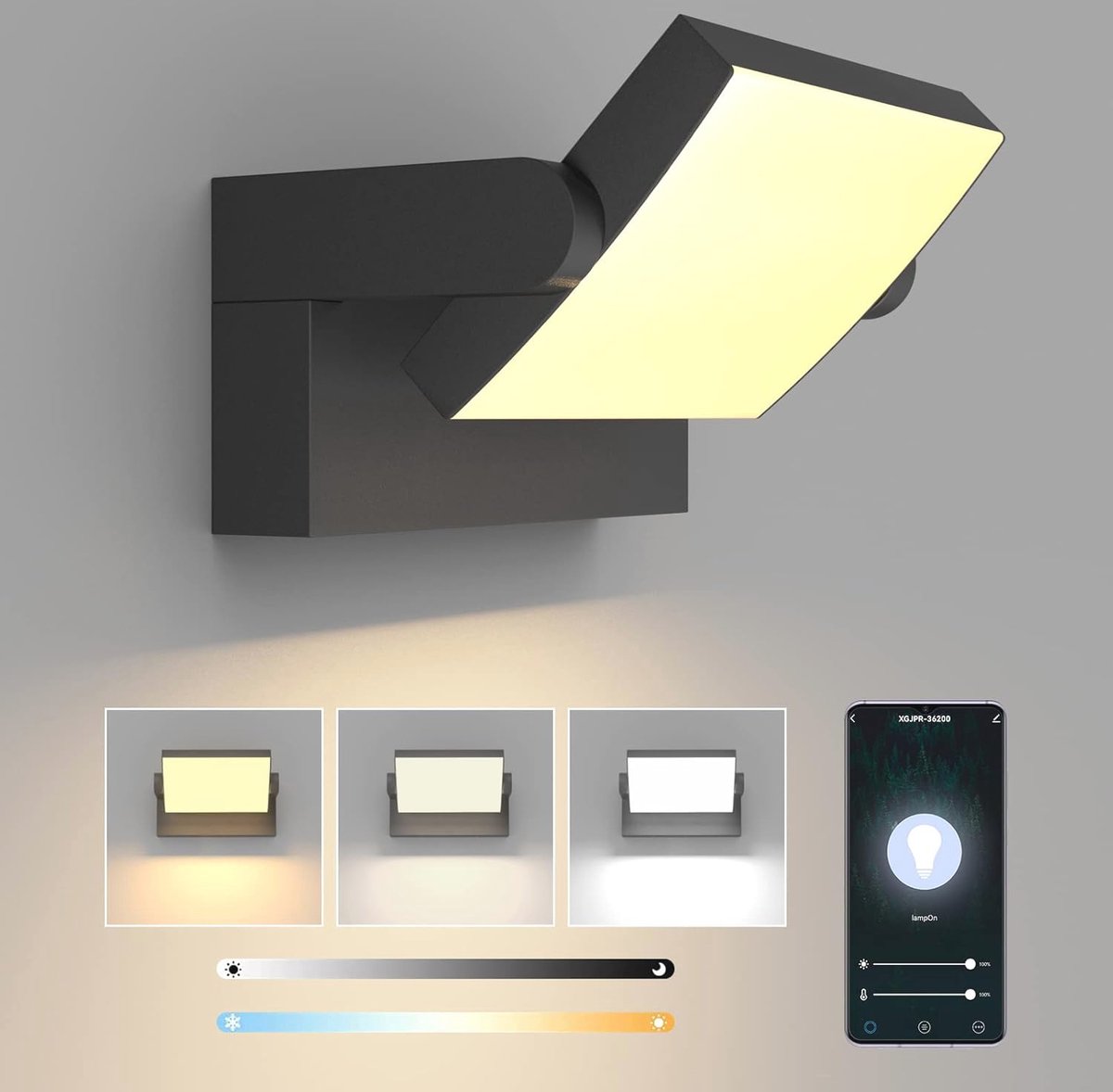 Dimbare Led-wandlamp voor Buiten, IP65 Waterdicht, Modern Ontwerp met App-besturing