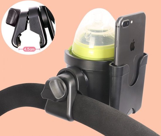 Kinderwagenfleshouder - Waterbekerhouder - Universele bekerhouder - 2-in-1 bekerhouder mobiele telefoonhouder - waterbekerhouder voor kinderwagens - zwart - ABS - waterbekerhouder voor op de fiets - Waterbekerhouder voor elektrische voertuigen - 9.5* van Kinder — afbeelding 5