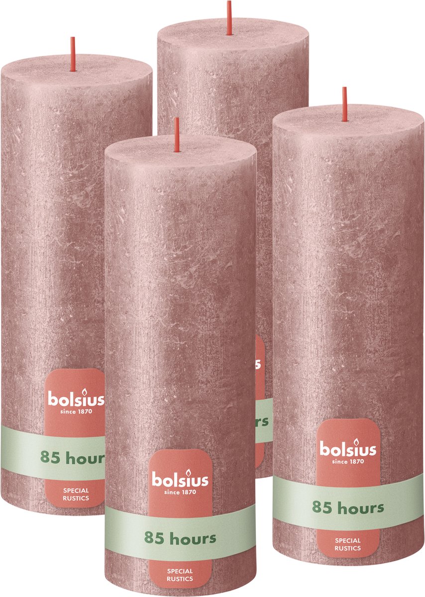 Bolsius Rustieke kaars Shimmer - 4 Stuks - Metallic Roze - 19cm - 85 branduren