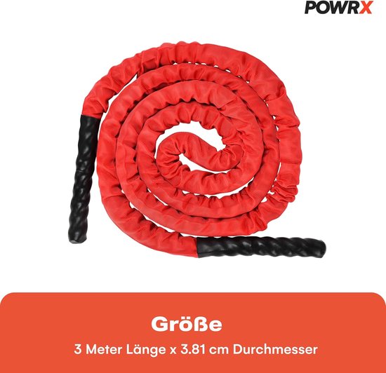 Corde Fitness Battle Rope Corde D'Entraînement POWRX Avec Housse - Battle Rope 38mm Ou 50mm Pour Fitness Et Musculation