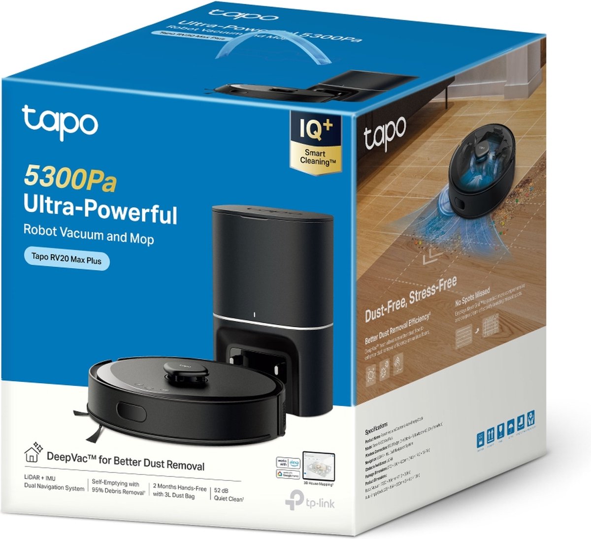 Afbeelding 2 van Tapo RV30 Max Plus Robotstofzuiger met dweilfunctie - Automatisch Leegstation - 5300Pa -LiDAR+IMU