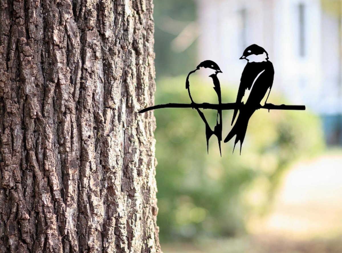 Metal bird-Tuindecoratie-Roestvrijstaal-Boomdecoratie-Metaal Decoraties-Zwaluwenpaar-34x23cm-