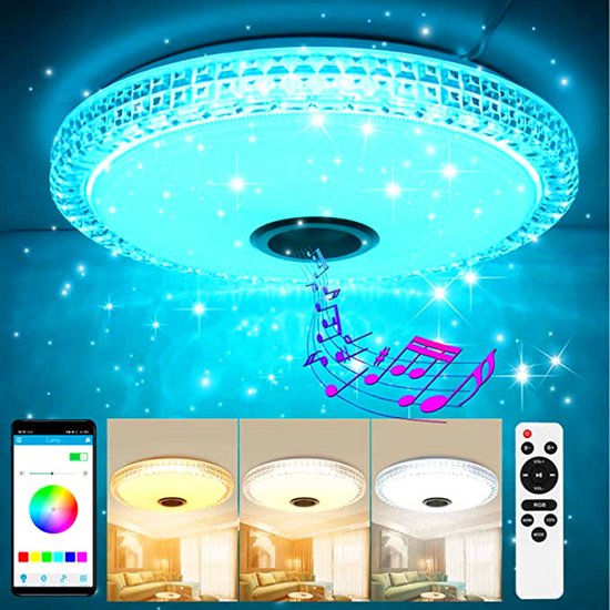 Seastone – LED Plafondlamp met bluetooth speaker- Plafonniere – App functie- RGB Kleuren- Afstandsbediening – 36W- Slaapkamer- Woonkamer- Kinderkamer – Lichtsterkte instelbaar- Nachtlamp – LED verlichting – 30 cm