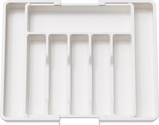 Homikit Range-Couverts Tiroir 5 Compartiments - Organisateur Plastique Blanc Gris Avec Pieds Antidérapants