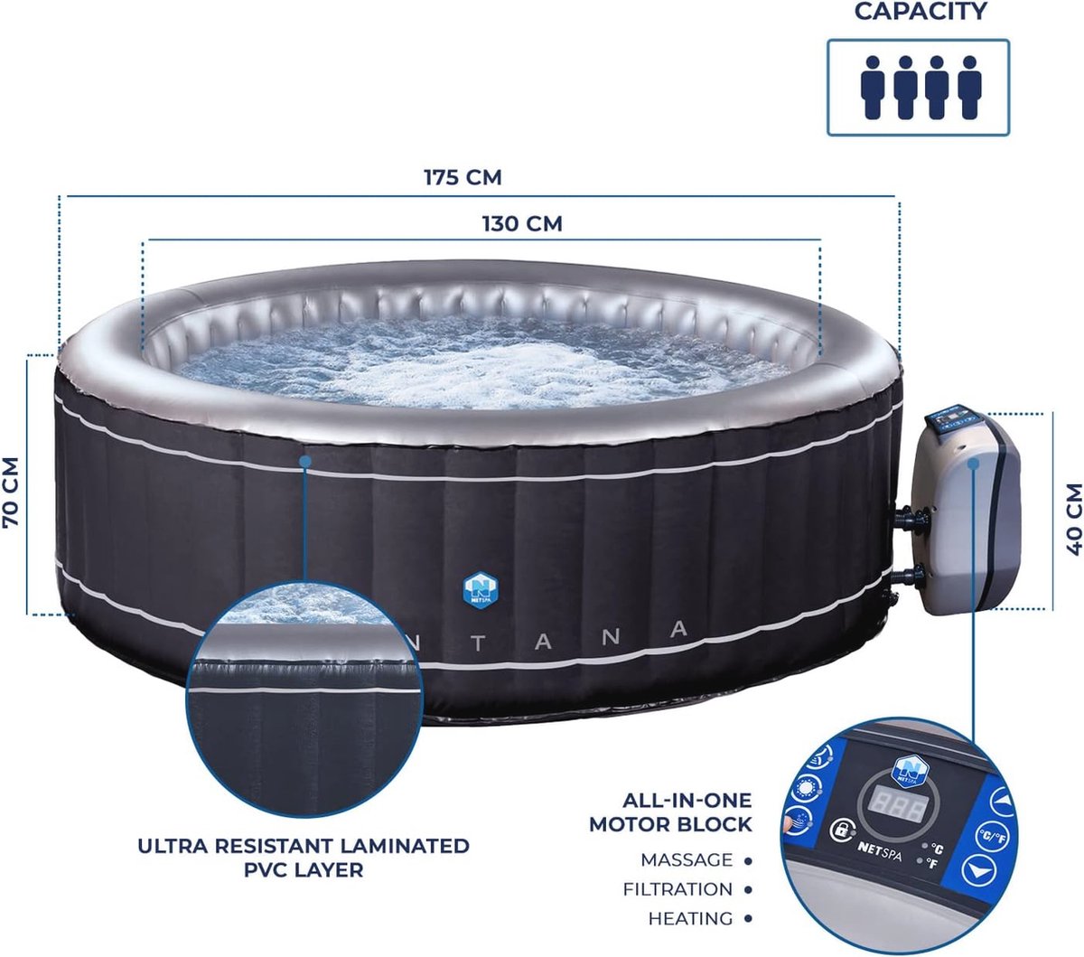 Opblaasbare rond spa voor 4 personen - 175 cm diameter - afbeelding 3