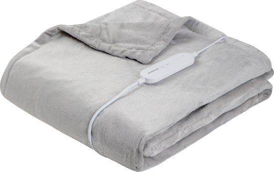 Inventum HB185G - Elektrische omslagdeken - Warmtedeken - Bovendeken - 1 persoons - 180 x 130 cm - Fleece - Lichtgrijs